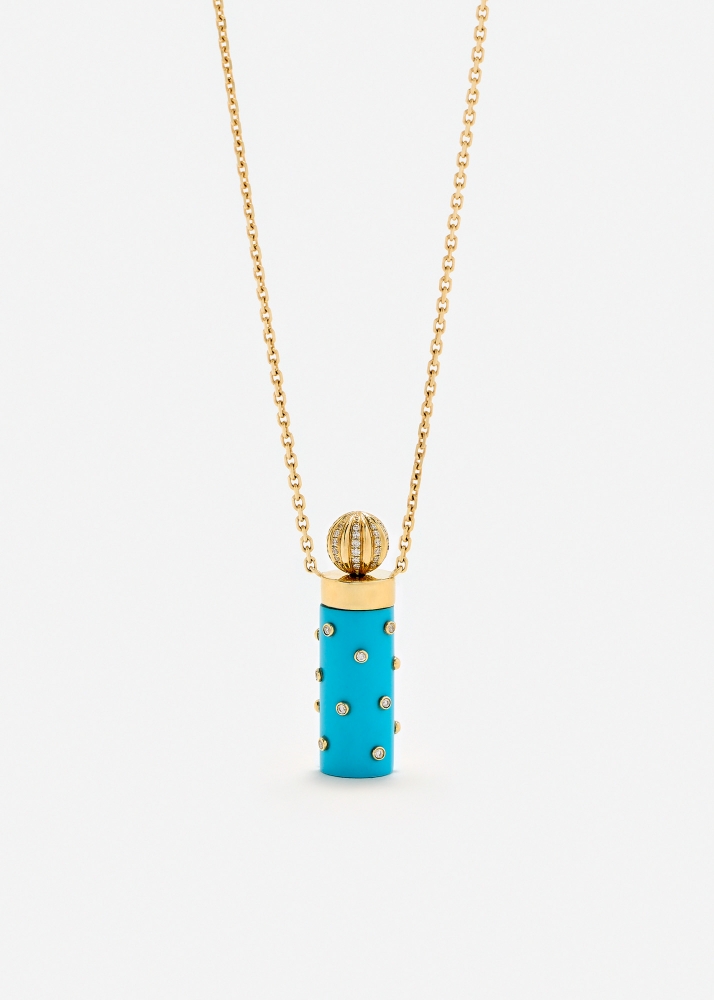 COLLIER PETIT VASE PLUMETIS TURQUOISE OR JAUNE