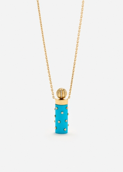 COLLIER PETIT VASE PLUMETIS TURQUOISE OR JAUNE