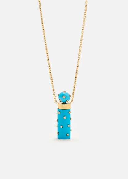 COLLIER PETIT VASE PLUMETIS TURQUOISE OR JAUNE