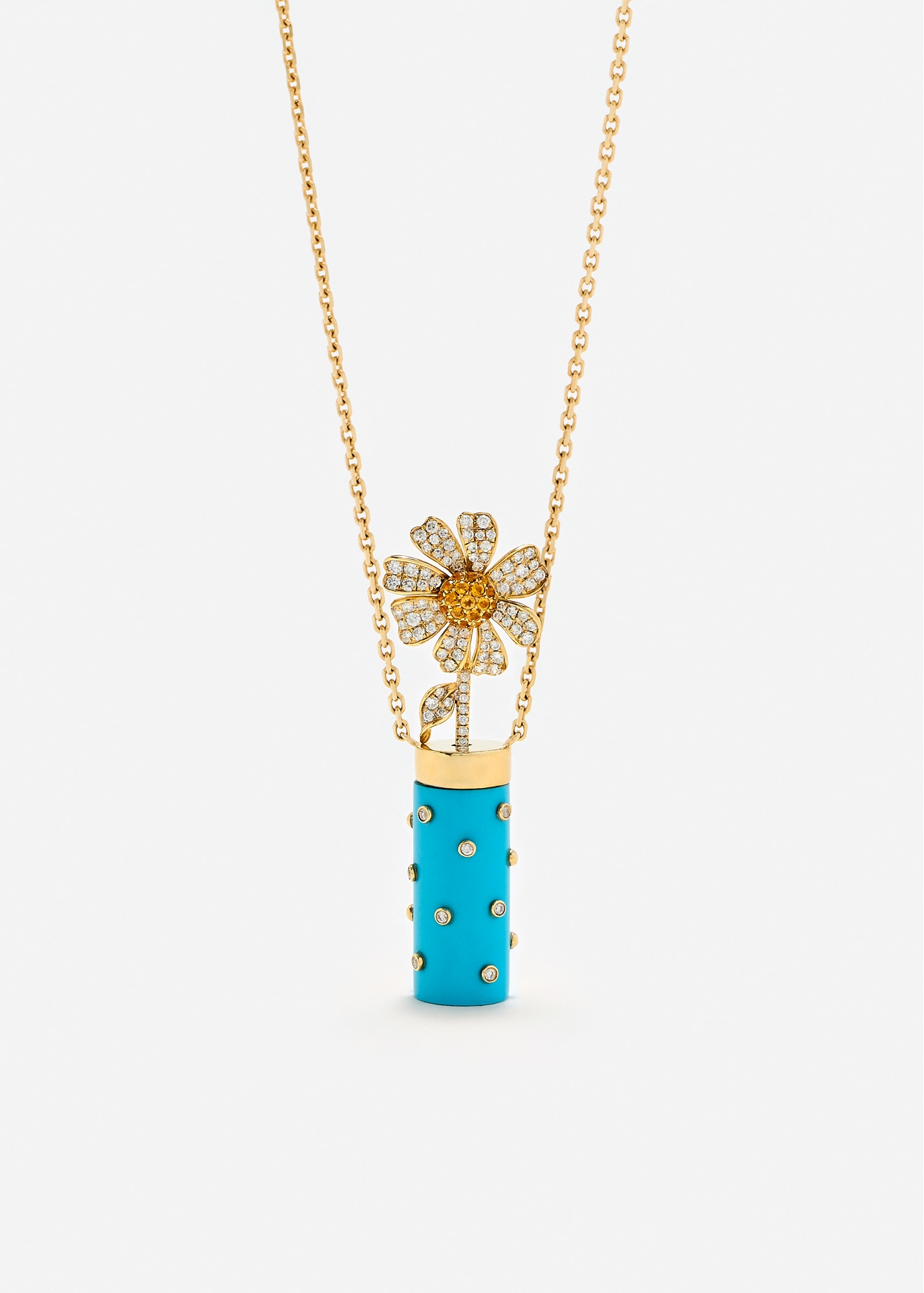 COLLIER PETIT VASE PLUMETIS TURQUOISE OR JAUNE
