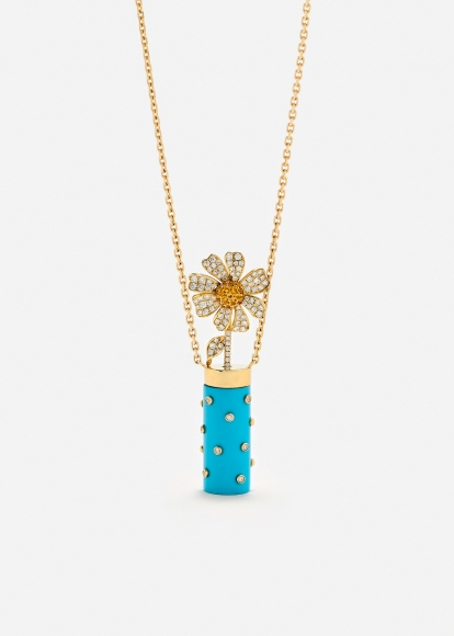 COLLIER PETIT VASE PLUMETIS TURQUOISE OR JAUNE