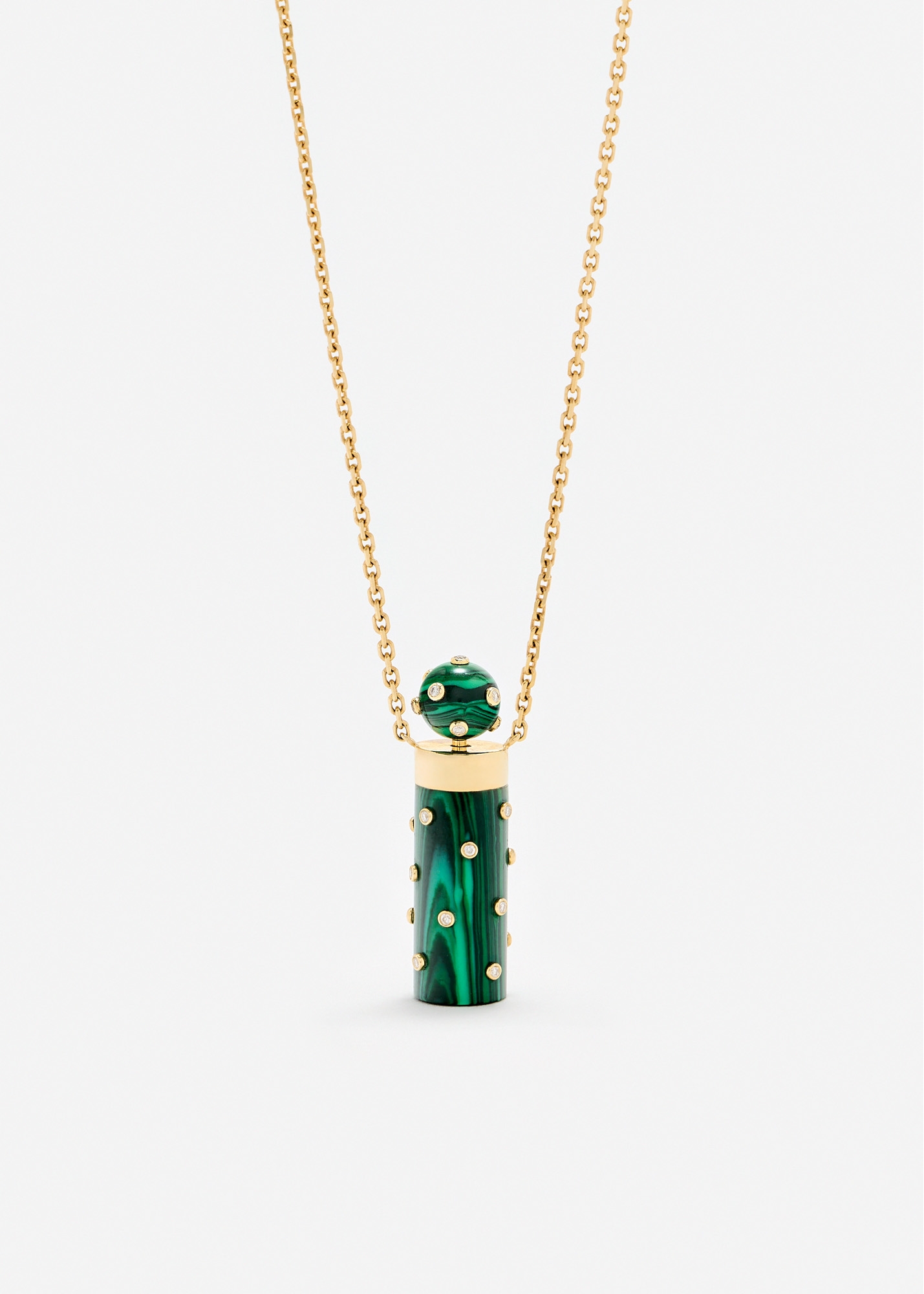 COLLIER PETIT VASE PLUMETIS MALACHITE OR JAUNE
