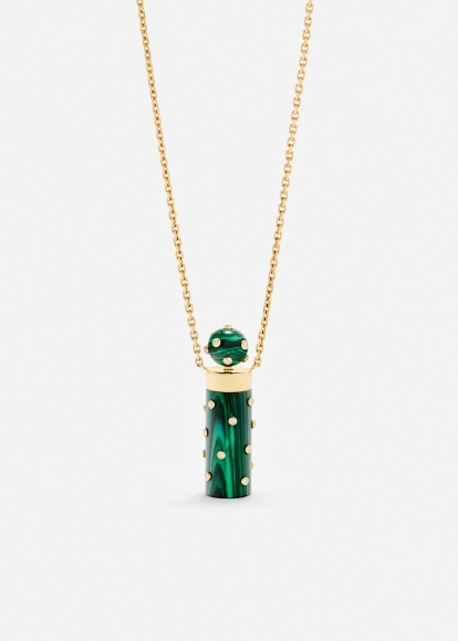 COLLIER PETIT VASE PLUMETIS MALACHITE OR JAUNE