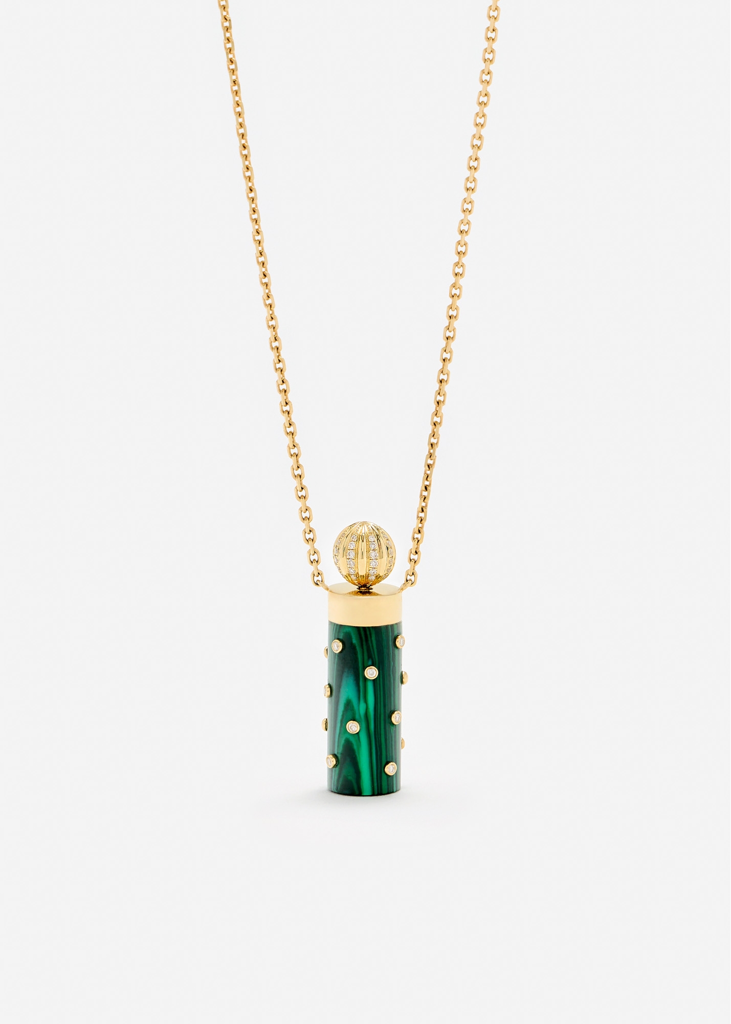 COLLIER PETIT VASE PLUMETIS MALACHITE OR JAUNE