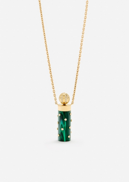 COLLIER PETIT VASE PLUMETIS MALACHITE OR JAUNE