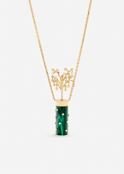 COLLIER PETIT VASE PLUMETIS MALACHITE OR JAUNE