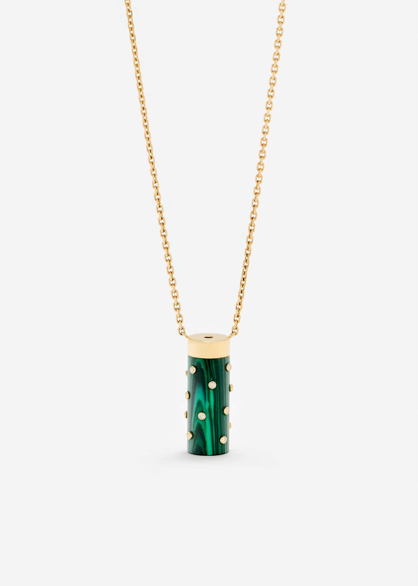 COLLIER PETIT VASE PLUMETIS MALACHITE OR JAUNE