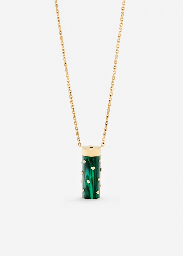 COLLIER PETIT VASE PLUMETIS MALACHITE OR JAUNE