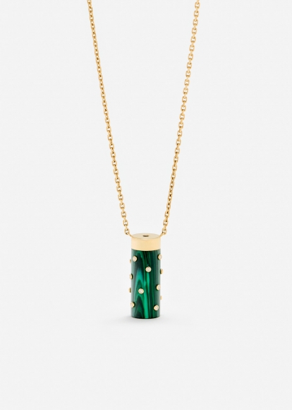 COLLIER PETIT VASE PLUMETIS MALACHITE OR JAUNE