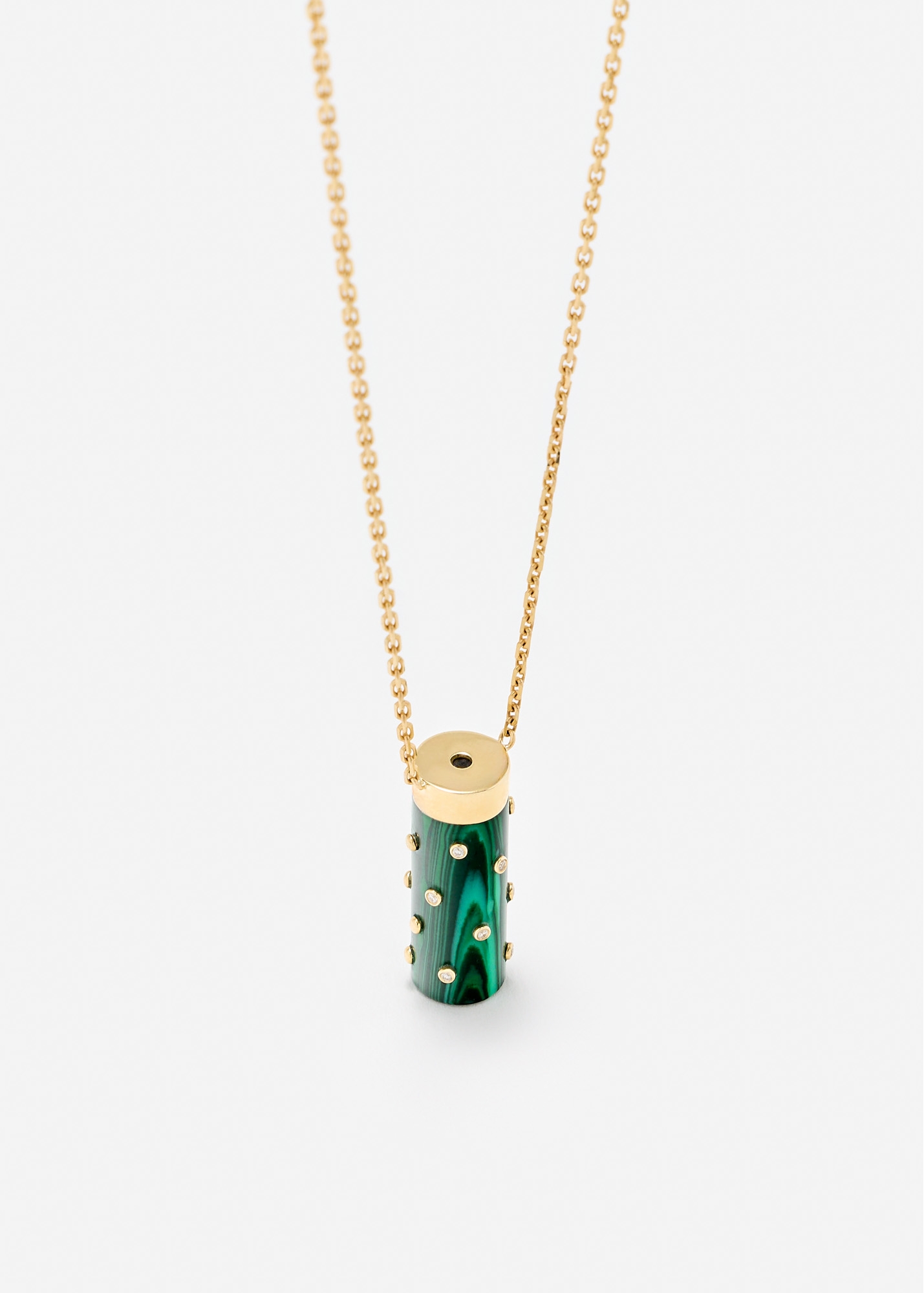 COLLIER PETIT VASE PLUMETIS MALACHITE OR JAUNE