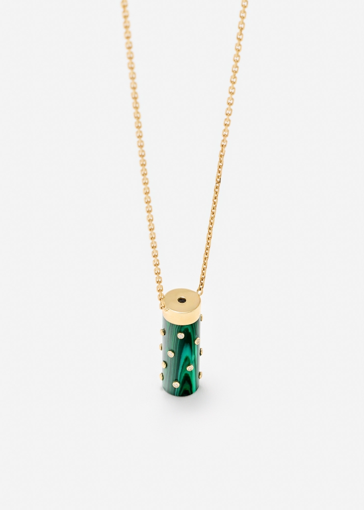 COLLIER PETIT VASE PLUMETIS MALACHITE OR JAUNE