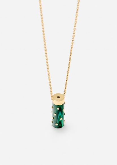COLLIER PETIT VASE PLUMETIS MALACHITE OR JAUNE