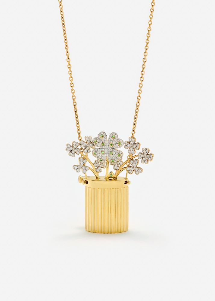 FLEUR DE CÔTÉ TRÈFLES DIAMANTS OR JAUNE