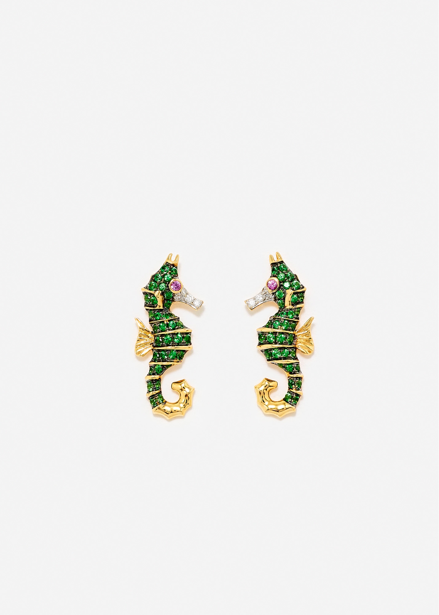 PAIRE DE BOUCLES D'OREILLE HIPPOCAMPE OR JAUNE