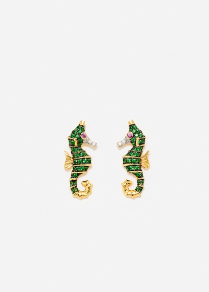 PAIRE DE BOUCLES D'OREILLE HIPPOCAMPE OR JAUNE