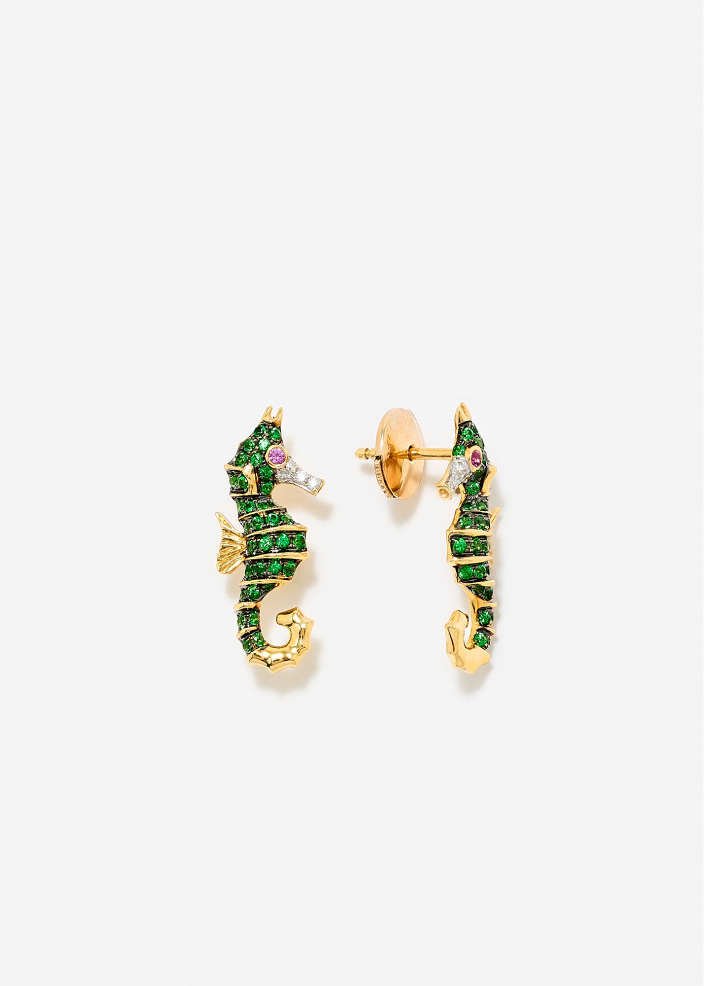 PAIRE DE BOUCLES D'OREILLE HIPPOCAMPE OR JAUNE