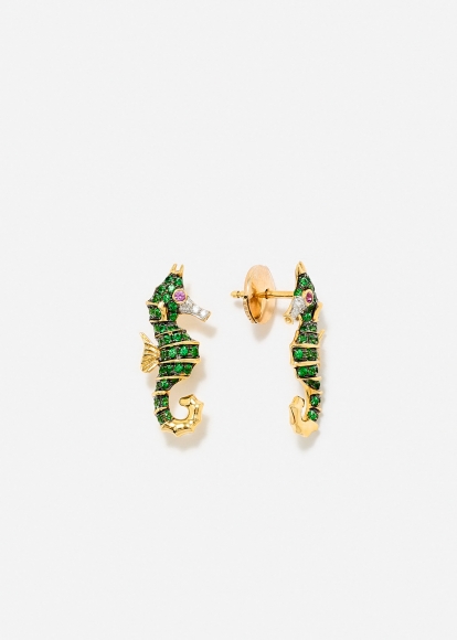 PAIRE DE BOUCLES D'OREILLE HIPPOCAMPE OR JAUNE