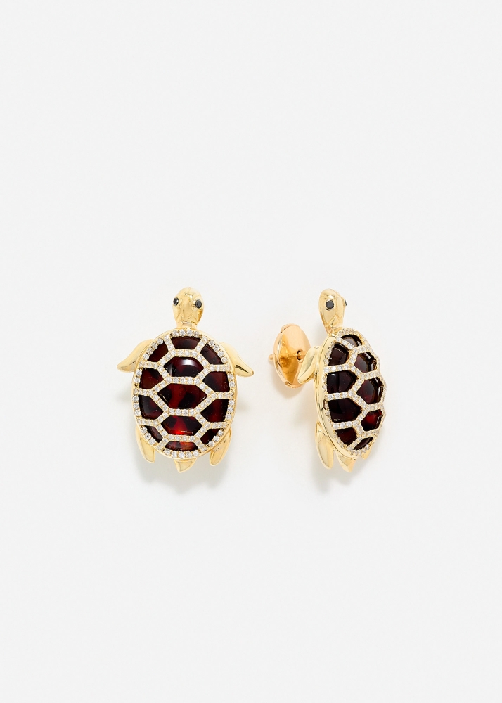 PAIRE DE BOUCLES D’OREILLE TORTUE LÉOPARD OR JAUNE
