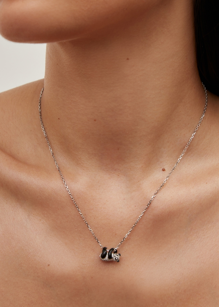COLLIER CHAÎNE PANDA DIAMANTS OR BLANC