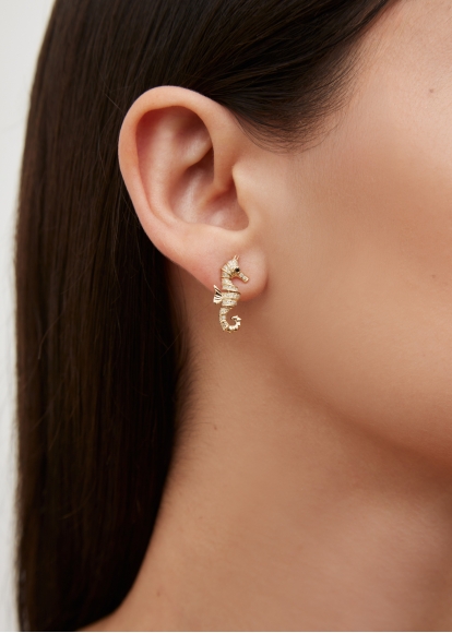 BOUCLE D’OREILLE HIPPOCAMPE DIAMANTS OR JAUNE