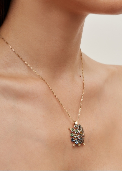 PENDENTIF TORTUE MULTI BLEU OR JAUNE
