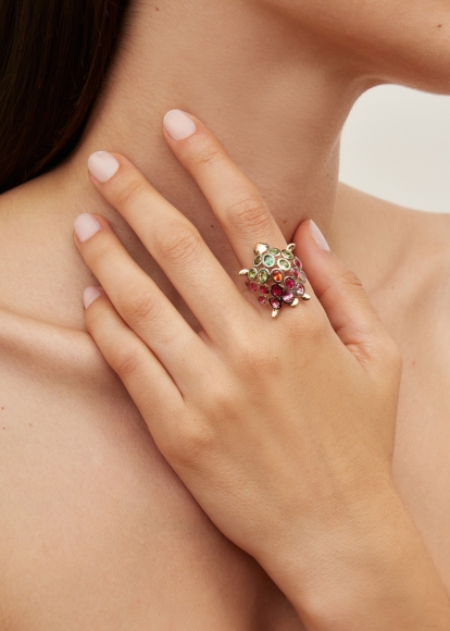 BAGUE TORTUE MULTI ROSE OR JAUNE