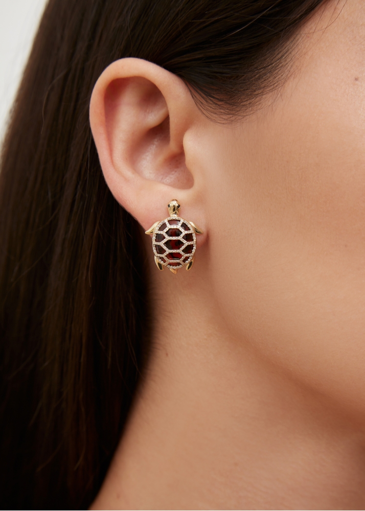 PAIRE DE BOUCLES D’OREILLE TORTUE LÉOPARD OR JAUNE