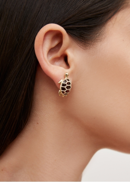 PAIRE DE BOUCLES D’OREILLE TORTUE LÉOPARD OR JAUNE
