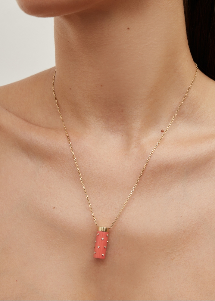COLLIER PETIT VASE PLUMETIS CORAIL OR JAUNE