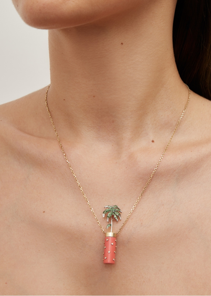 COLLIER PETIT VASE PLUMETIS CORAIL OR JAUNE