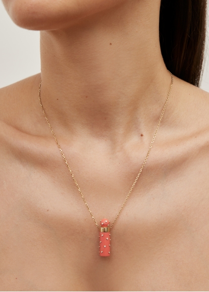 COLLIER PETIT VASE PLUMETIS CORAIL OR JAUNE
