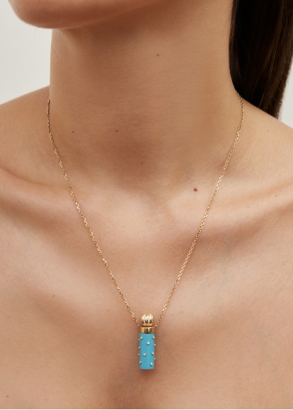 COLLIER PETIT VASE PLUMETIS TURQUOISE OR JAUNE