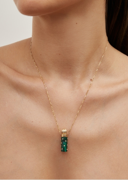 COLLIER PETIT VASE PLUMETIS MALACHITE OR JAUNE