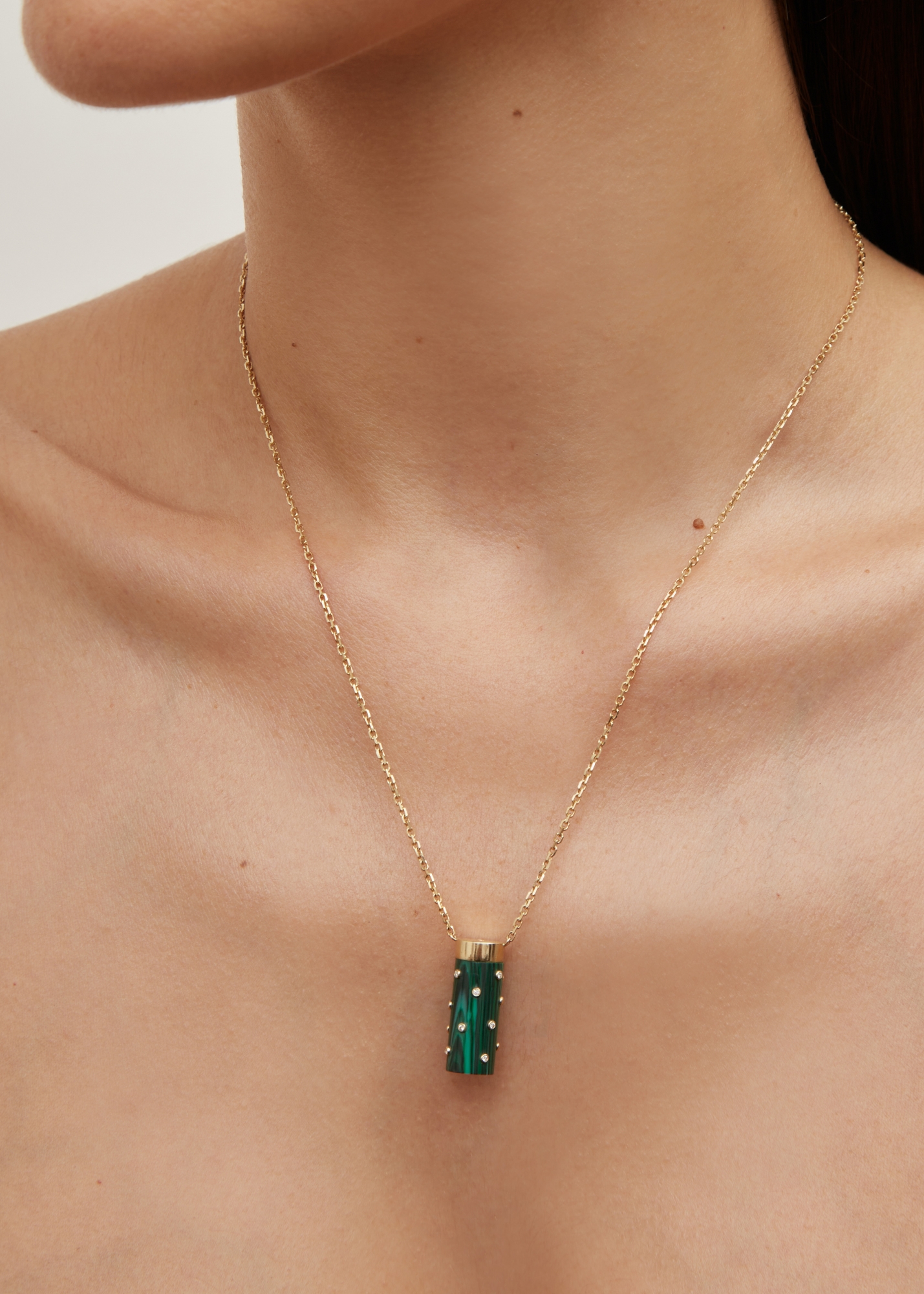 COLLIER PETIT VASE PLUMETIS MALACHITE OR JAUNE