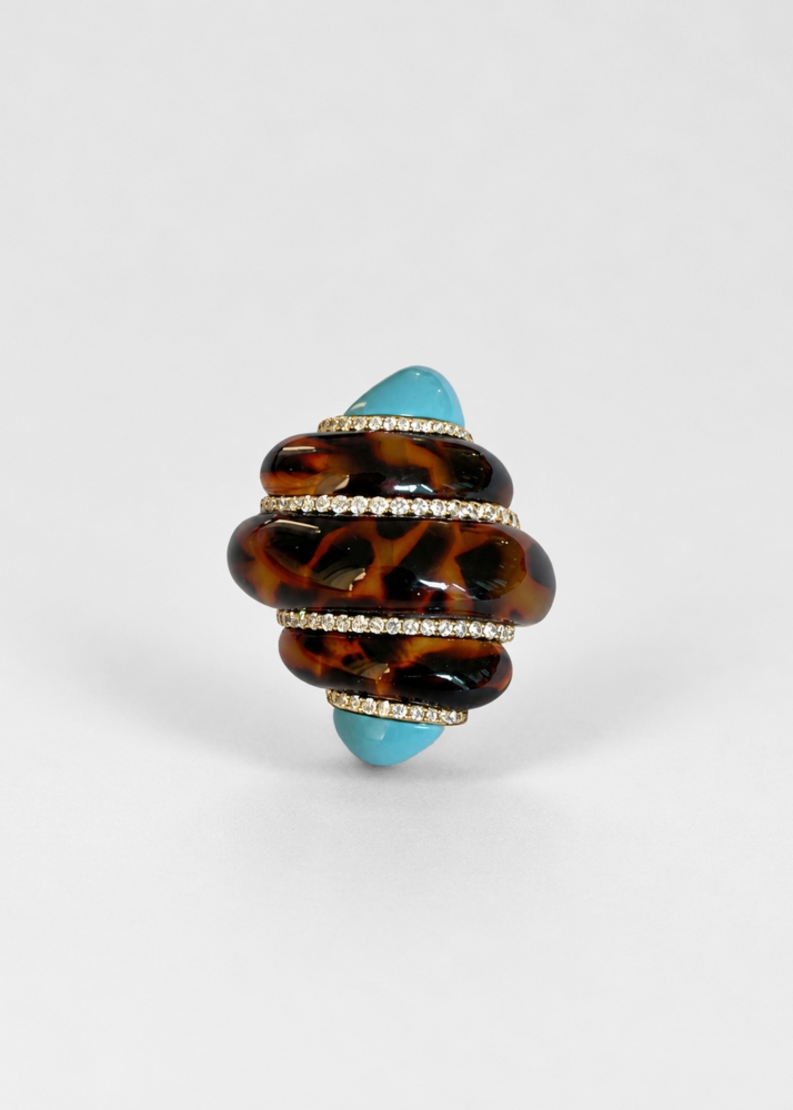 MAXI BAGUE COQUILLAGE LÉOPARD OR JAUNE