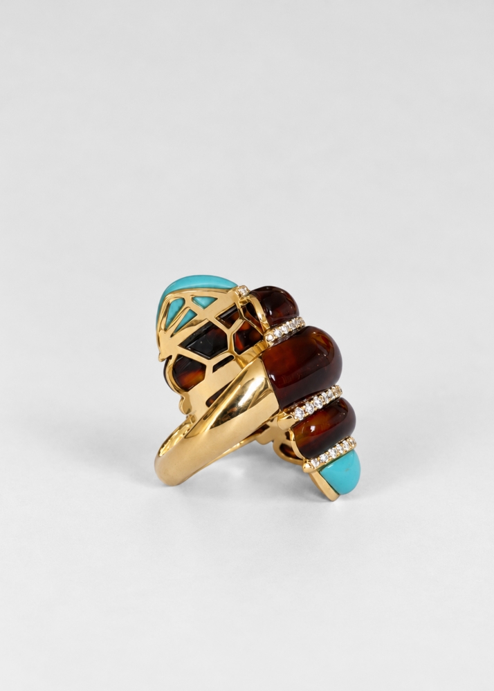 MAXI BAGUE COQUILLAGE LÉOPARD OR JAUNE