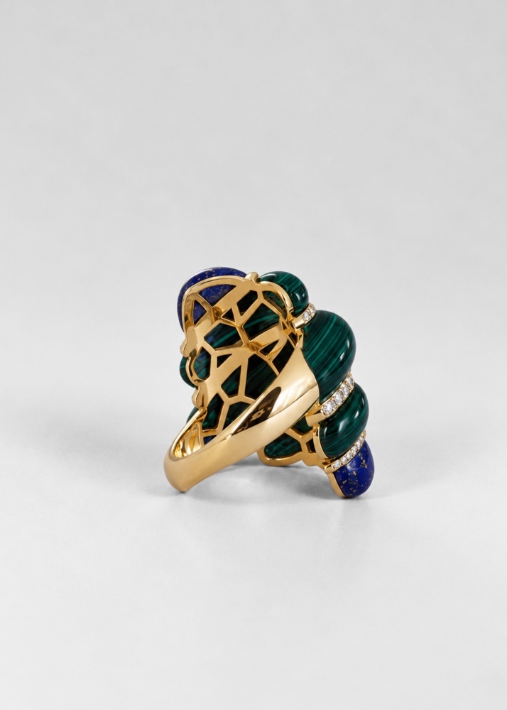 MAXI BAGUE COQUILLAGE MALACHITE OR JAUNE