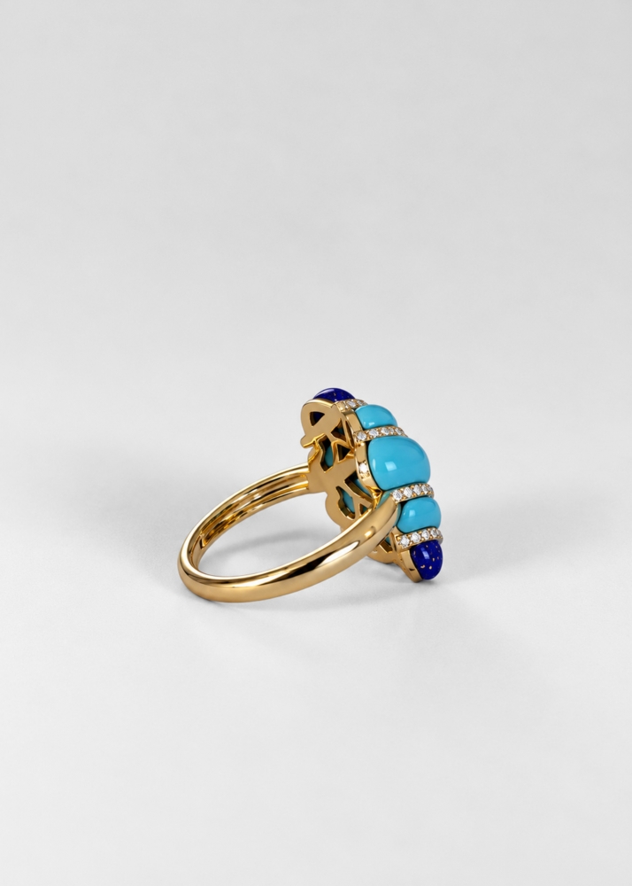 BAGUE COQUILLAGE TURQUOISE OR JAUNE