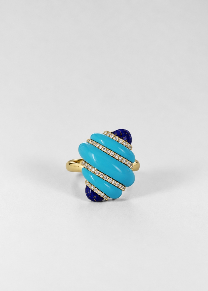 BAGUE COQUILLAGE TURQUOISE OR JAUNE