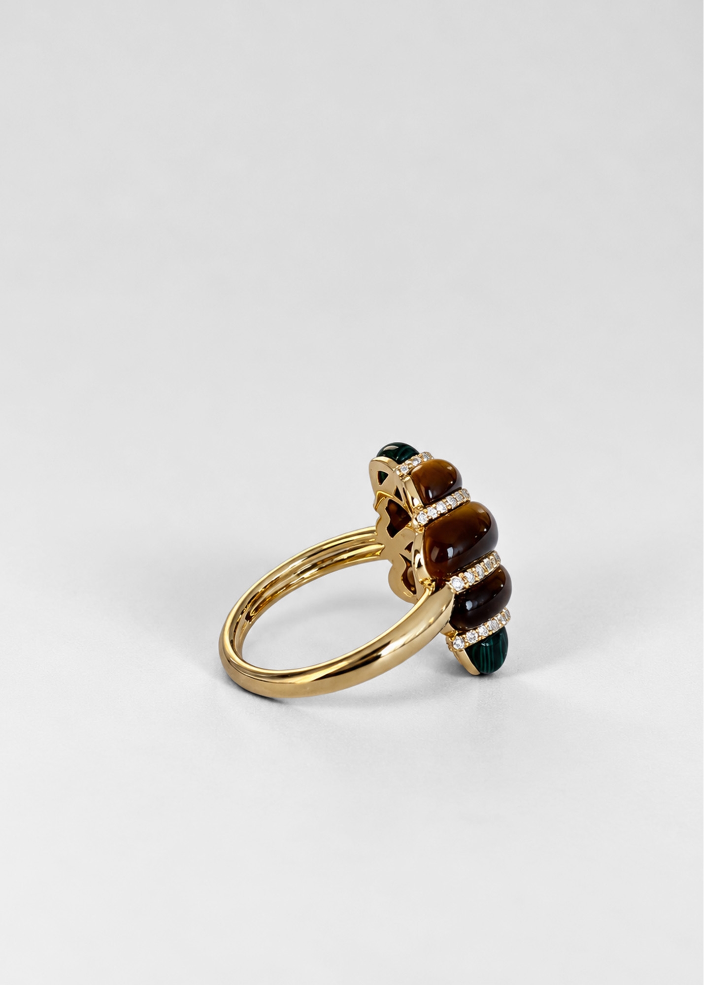 BAGUE COQUILLAGE OEIL DE TIGRE OR JAUNE