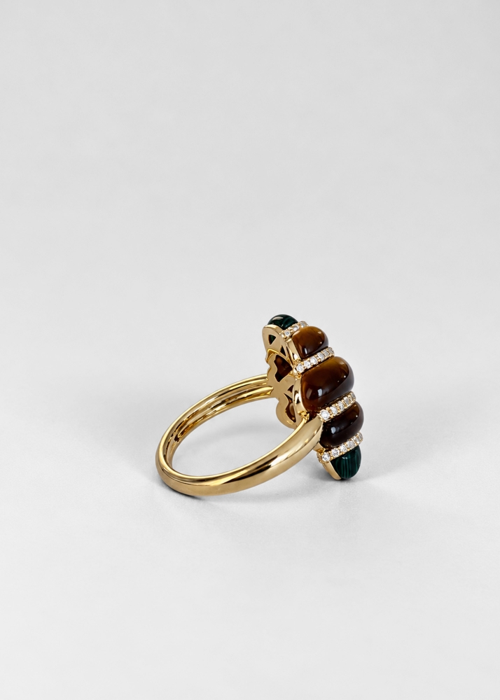 BAGUE COQUILLAGE OEIL DE TIGRE OR JAUNE
