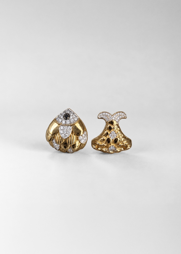 PAIRE DE BOUCLES D'OREILLE POISSON ROI GOLD OR JAUNE