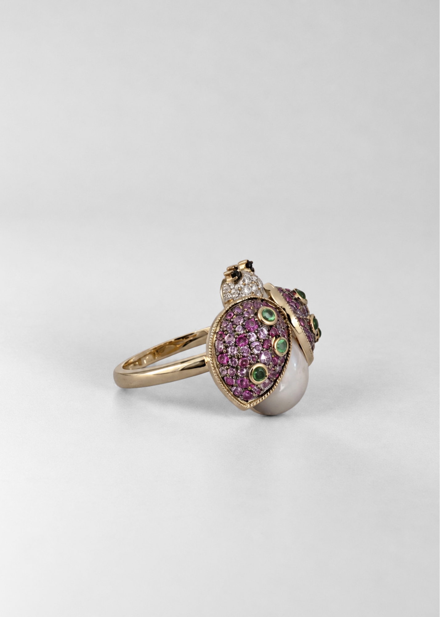 BAGUE LADY COCCINELLE ROSE OR JAUNE