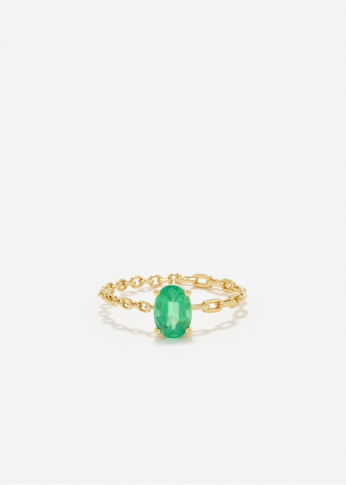 BAGUE SOLITAIRE ÉMERAUDE OR JAUNE