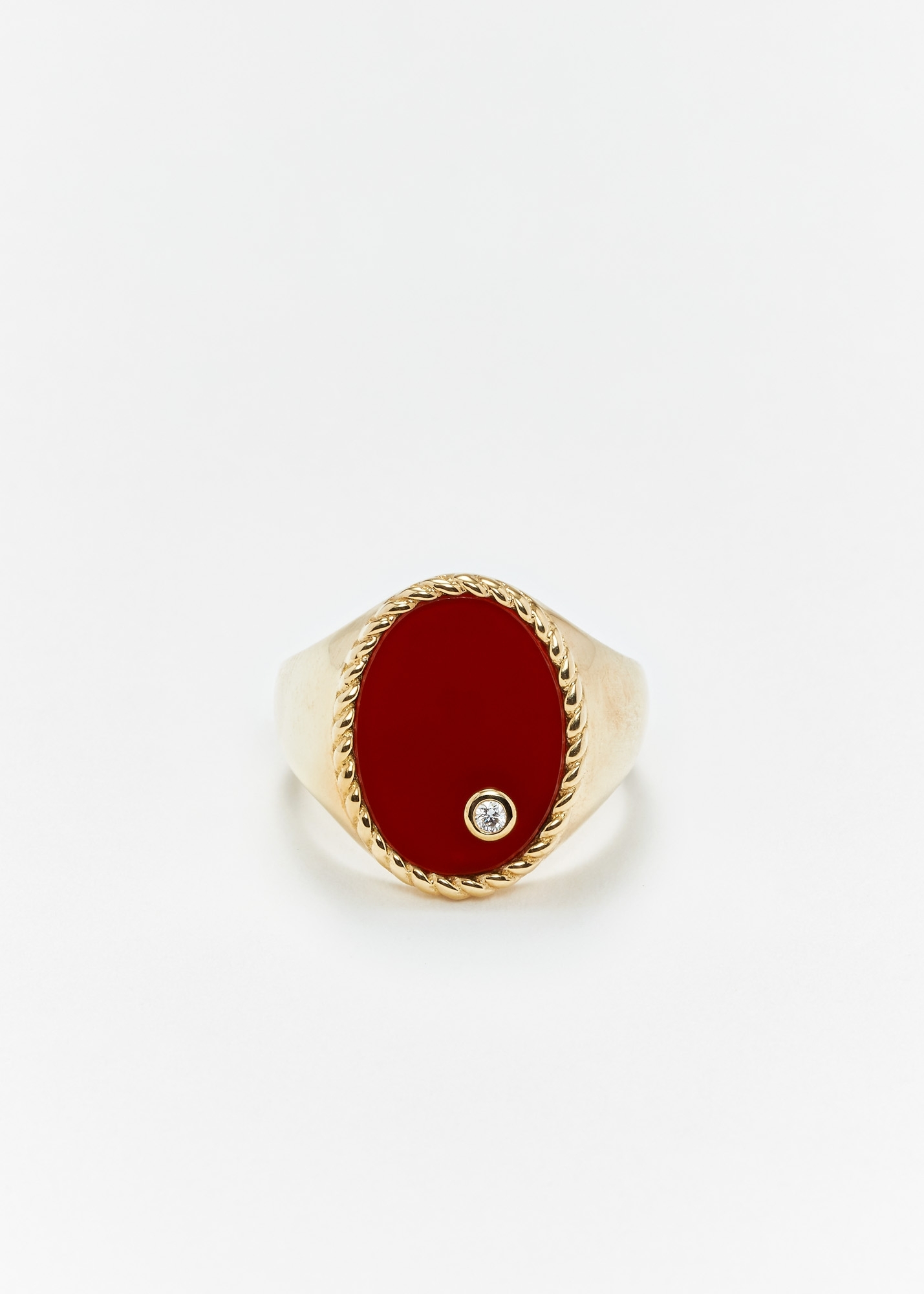 CHEVALIÈRE OVALE AGATE ROUGE OR JAUNE