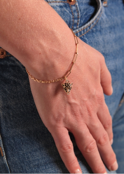 BRACELET SOLITAIRE CHARM'S LEOPARD OR JAUNE