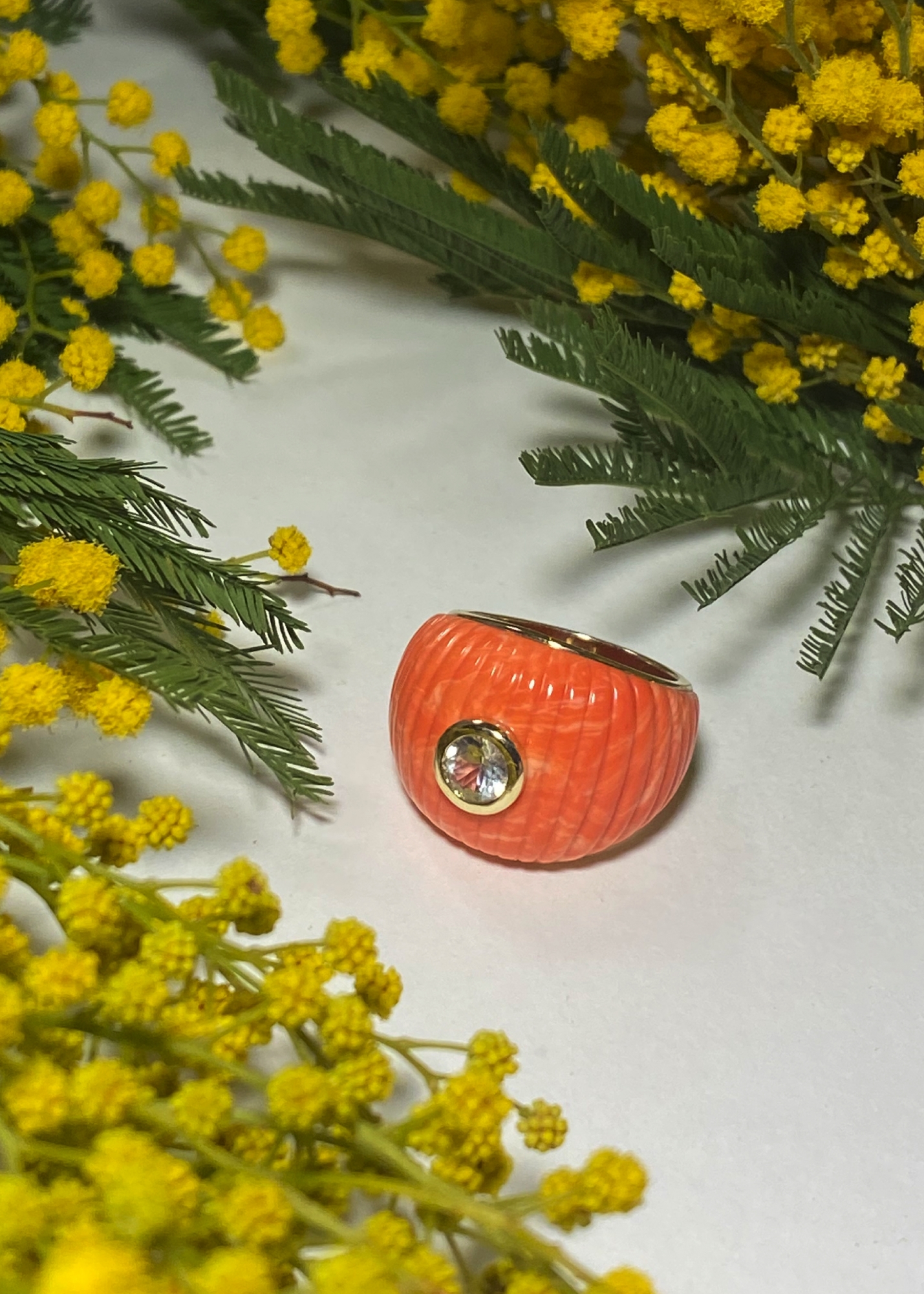 BAGUE MAXI BERLINGOT CORAIL OR JAUNE