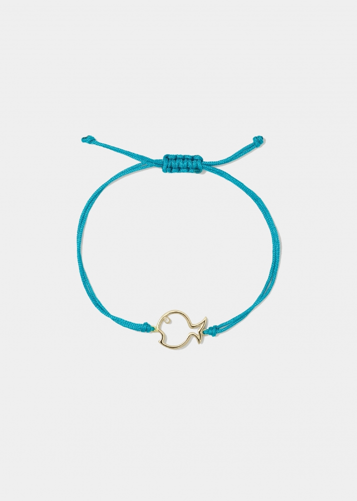 BRACELET FIL POISSON BULLE TURQUOISE OR JAUNE