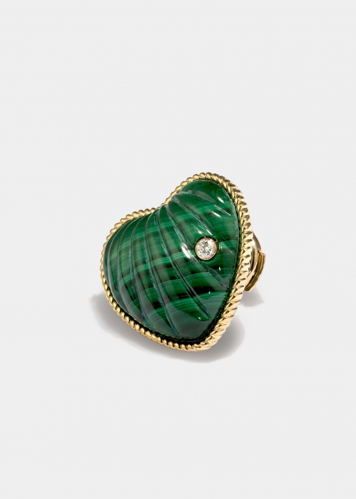 Paire De Puces Coeur Coquillage Malachite Or Jaune