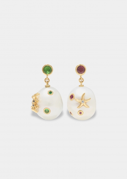 PAIRE DE BOUCLES D'OREILLE PERLES HISTOIRE OR JAUNE